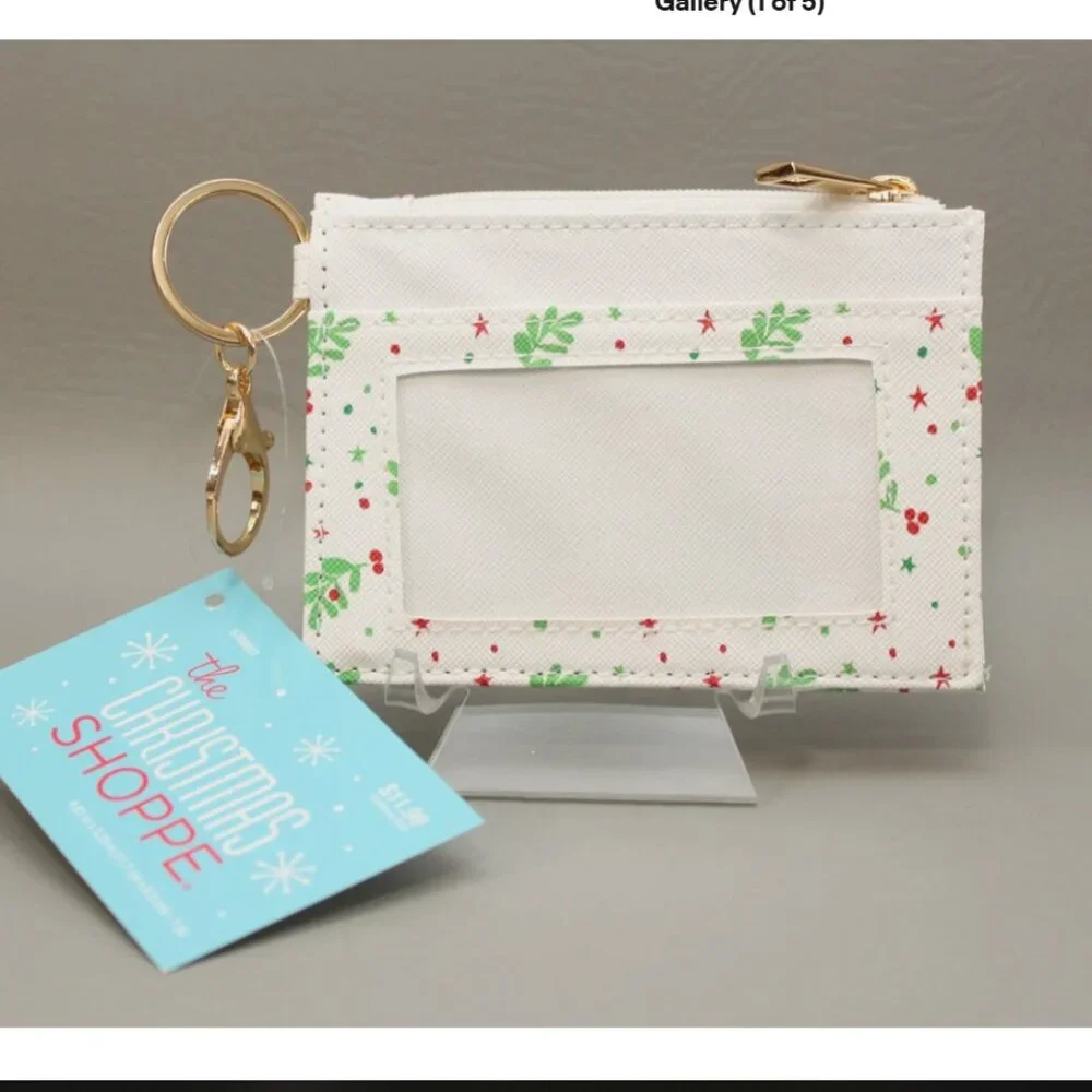 The Christmas Shoppe - Coin Purse - ID Holder - Card Wallet Zip w/Key Chain NWT